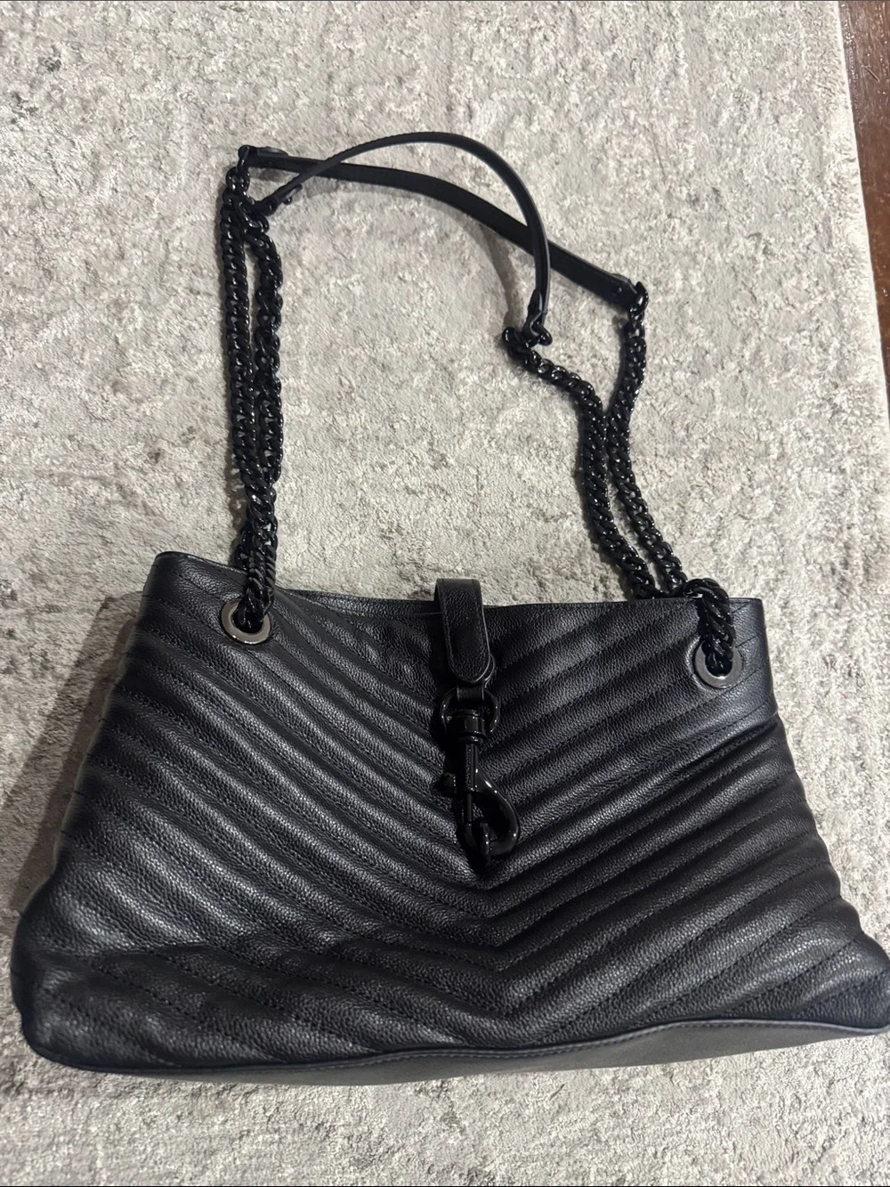 Rebecca Minkoff Black Quilted Chevron Leather Shoulder Bag with Chain Strap
